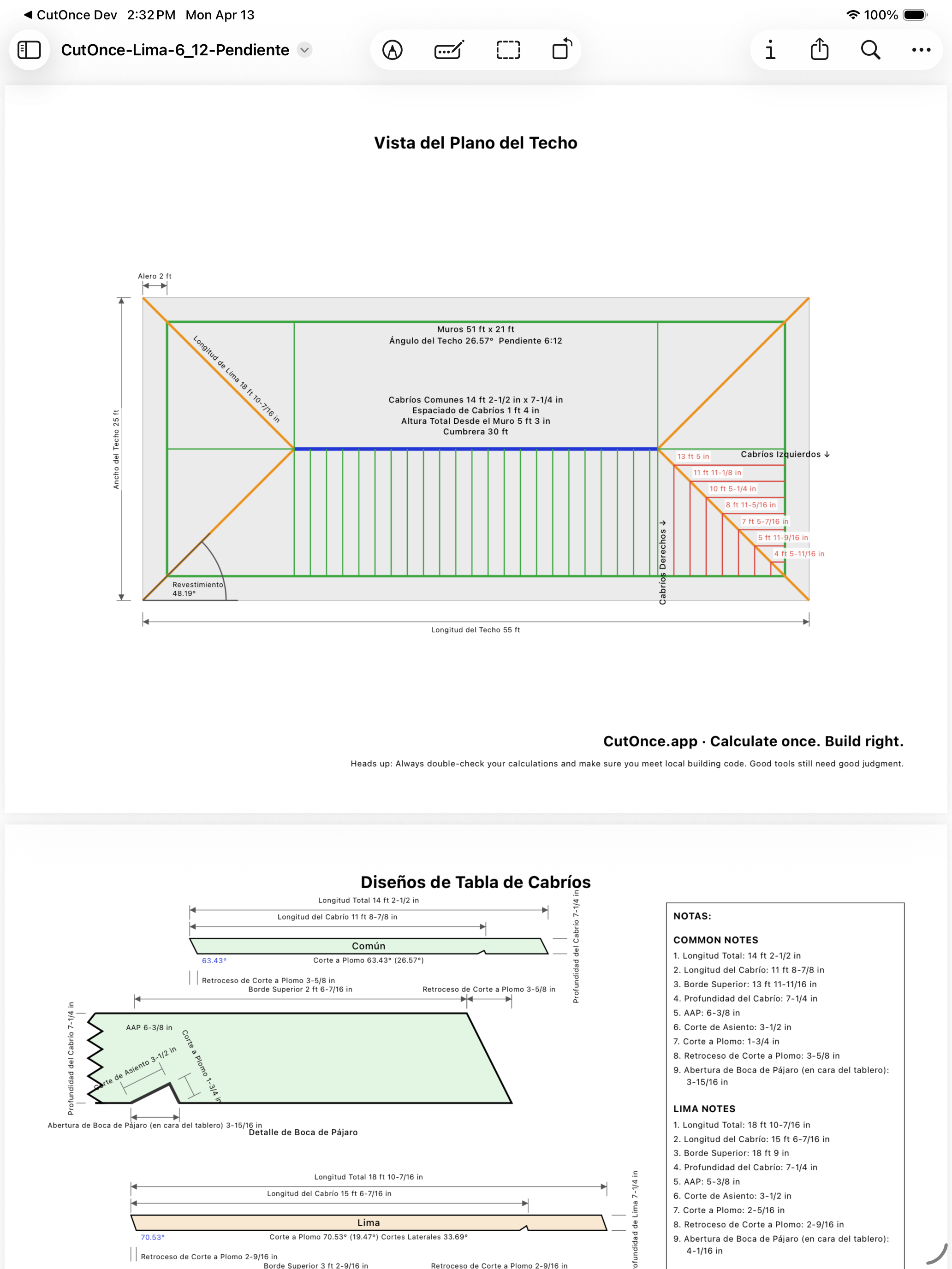 CutOnce rafter PDF plan export