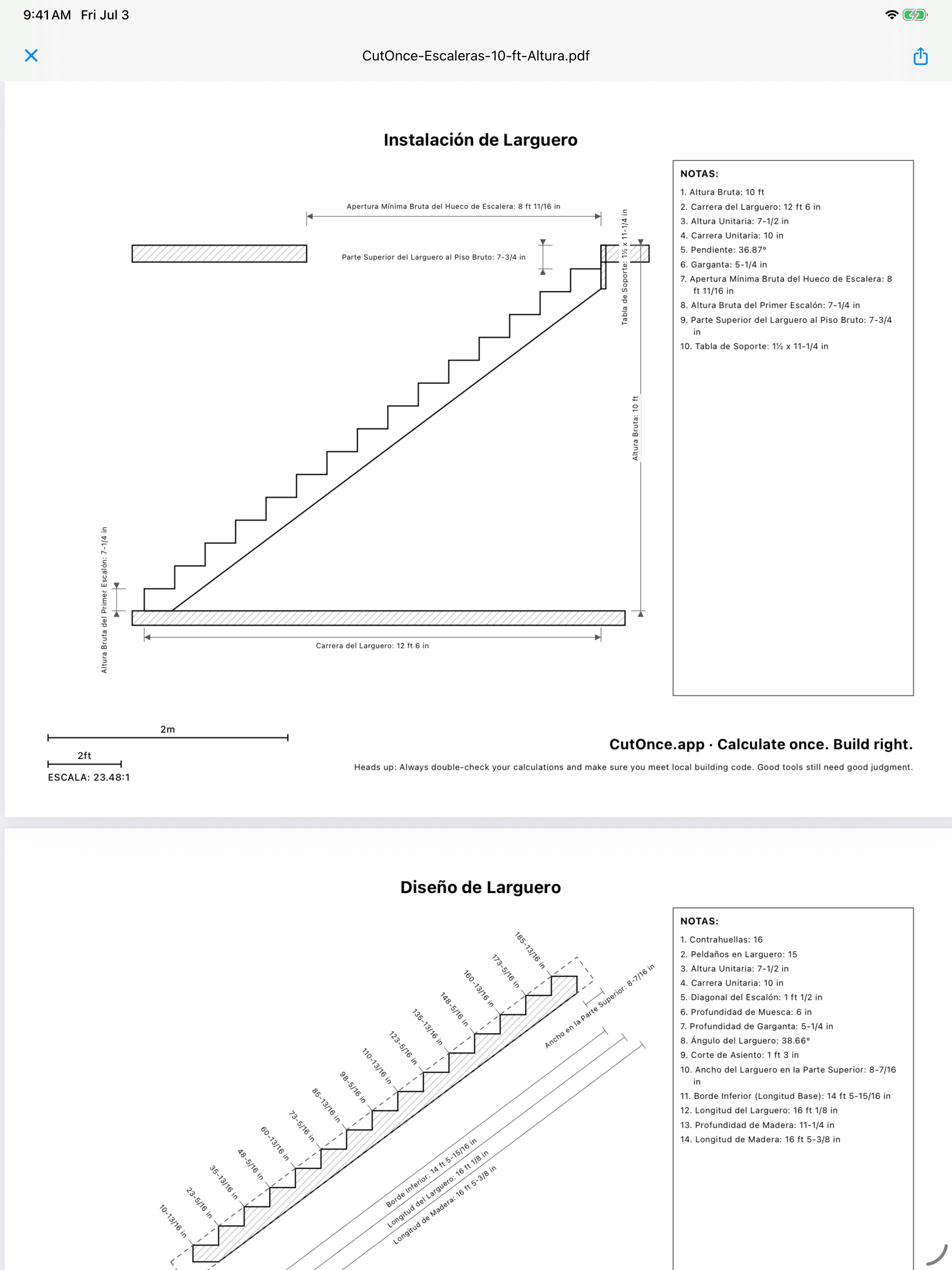 CutOnce stair PDF plan export