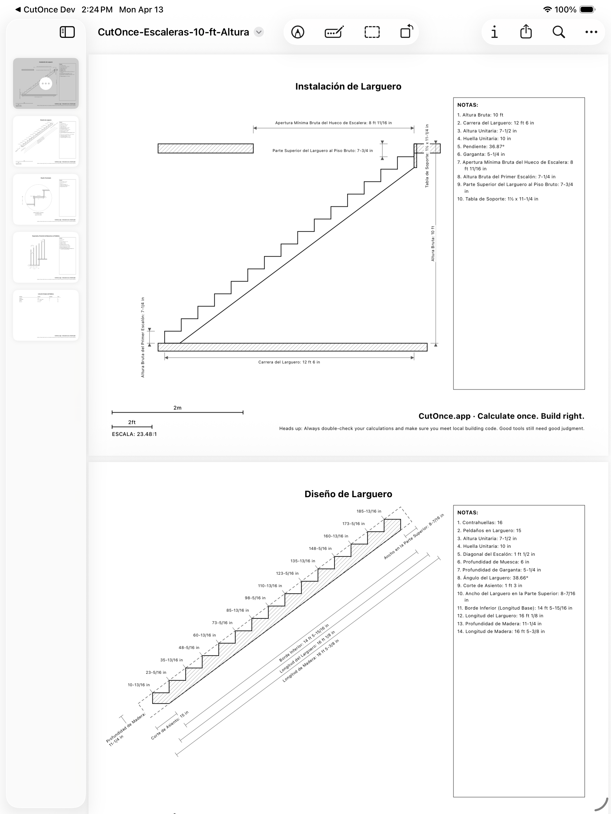 CutOnce stair PDF plan export
