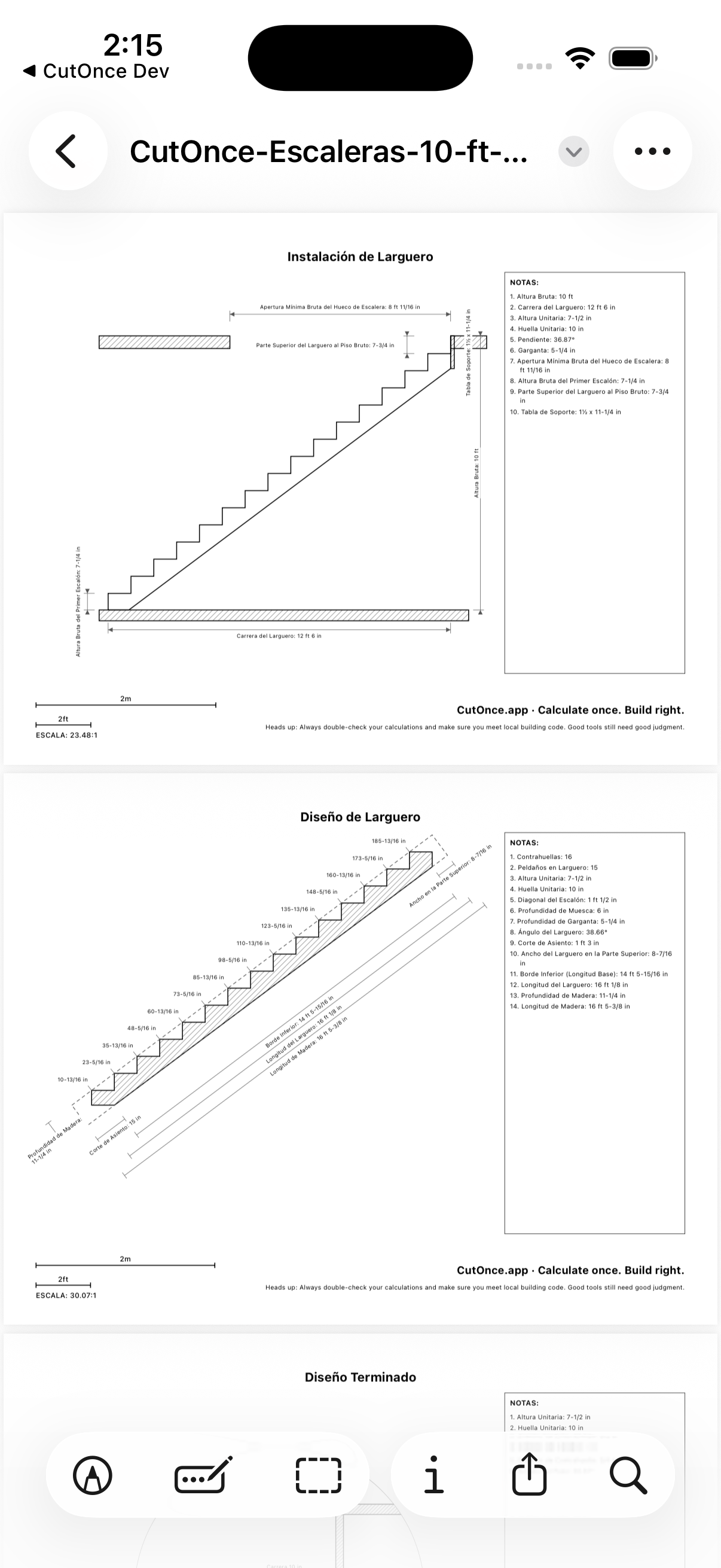 CutOnce stair PDF export