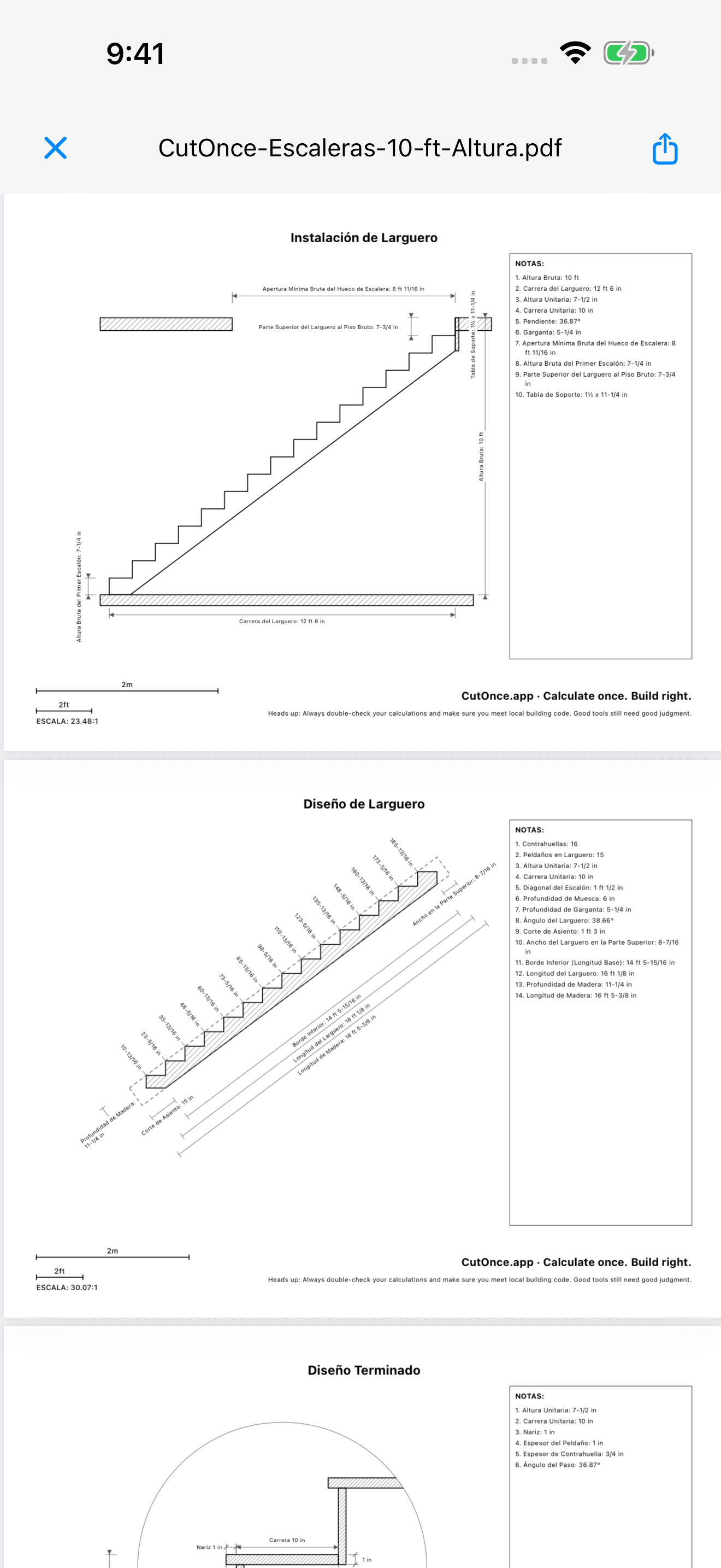 CutOnce stair PDF export