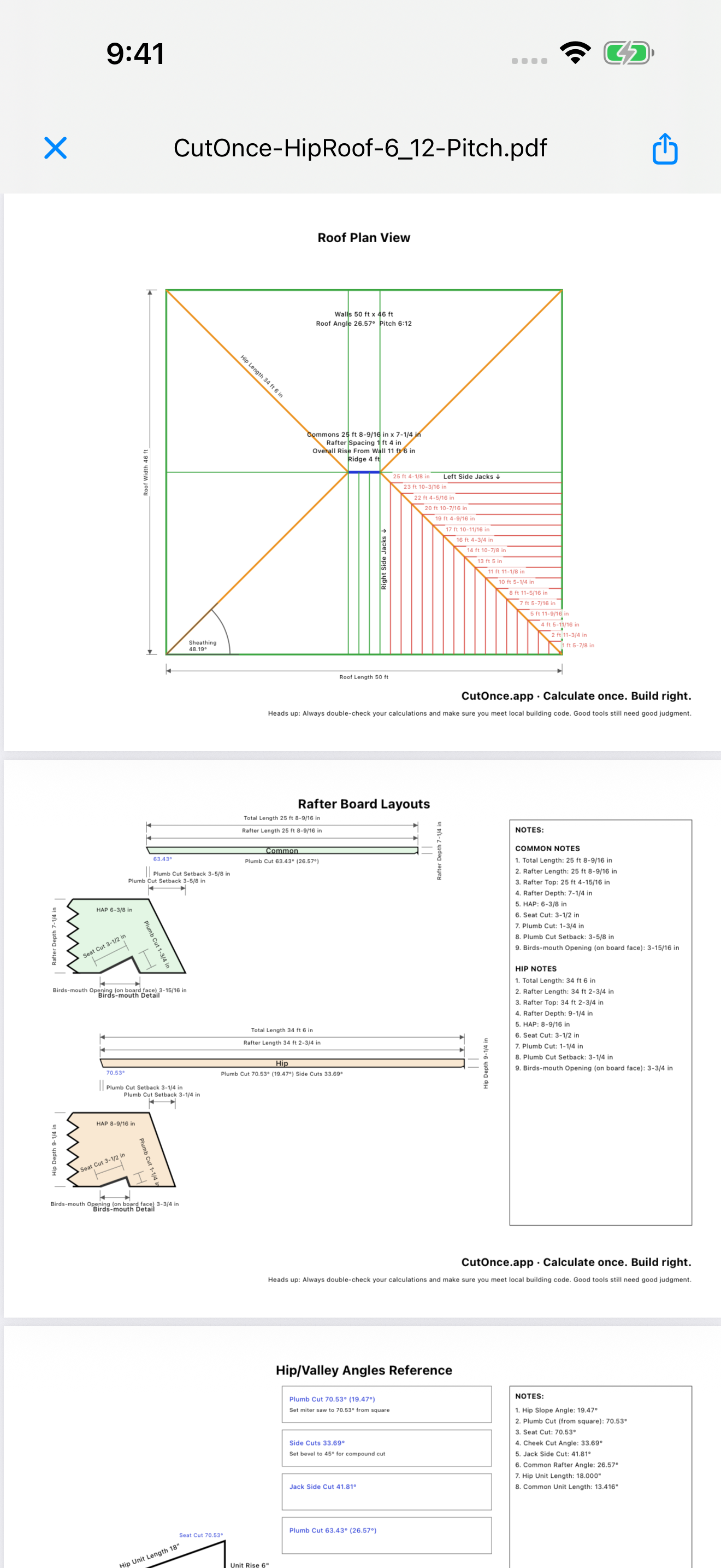 CutOnce rafter PDF export
