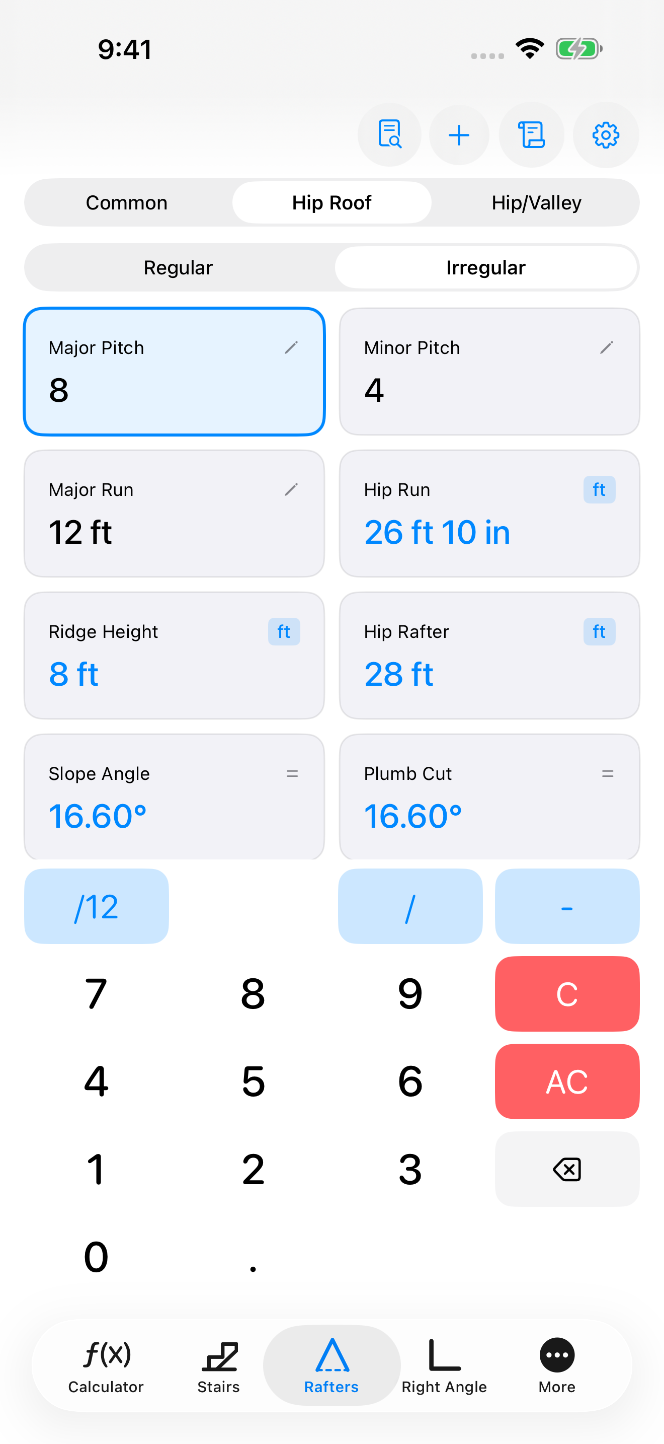 CutOnce rafter calculator inputs