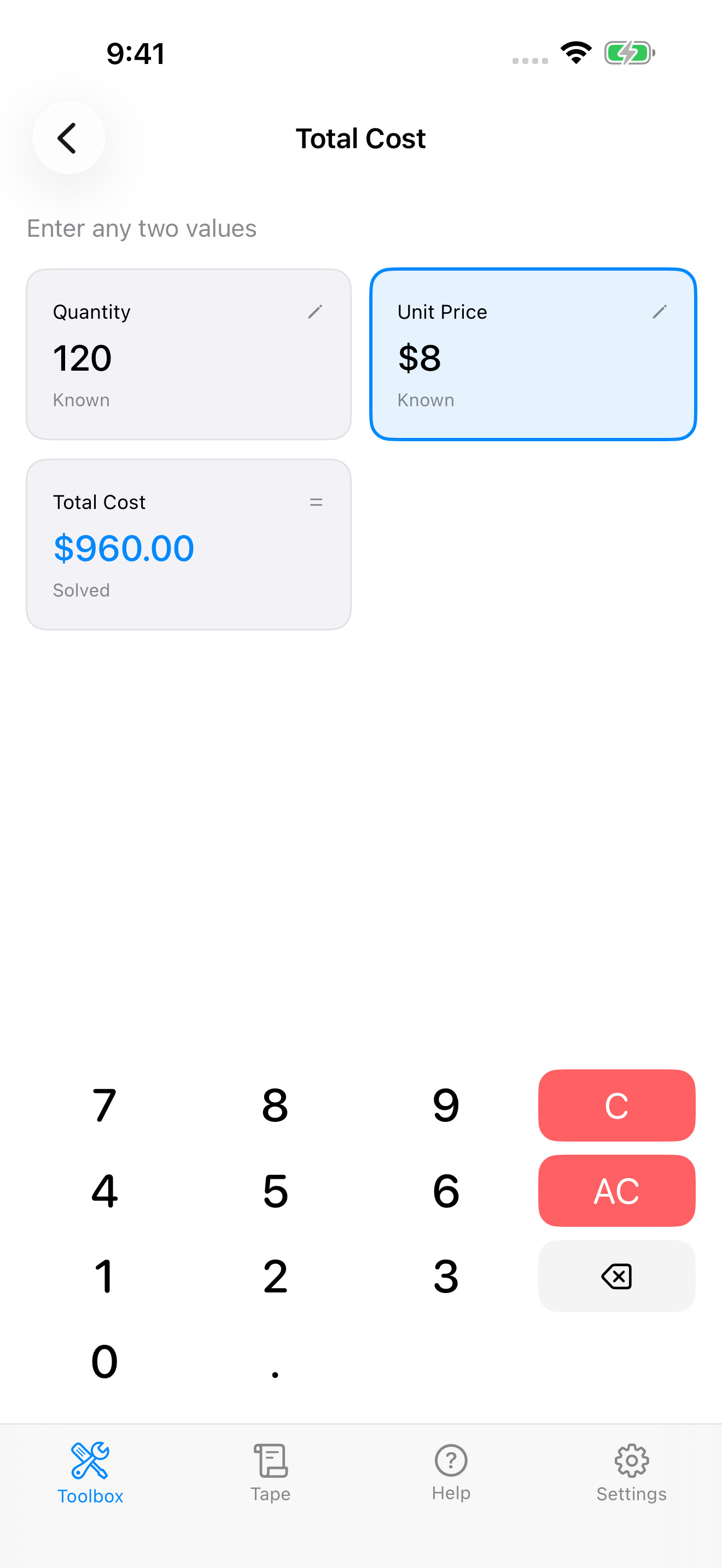 CutOnce total cost estimating calculator